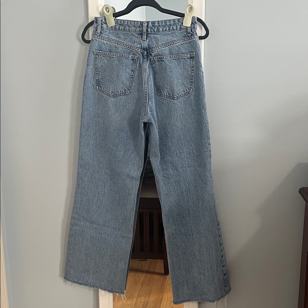Zara Light Wash Distressed Wide Leg Jeans Sz 4 - Picture 4 of 8